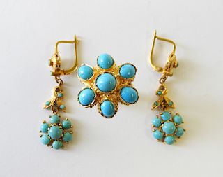 18K Yellow Gold & Turquoise Jewelry Suite