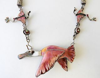 22k, 24k, and Sterling Spoonbill Necklace
