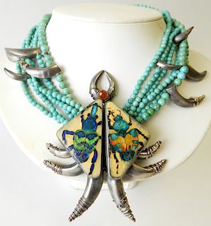 Beetle Pendant on Turquoise Necklace