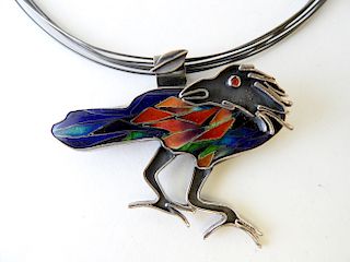 Sterling & Enamel Crow Necklace