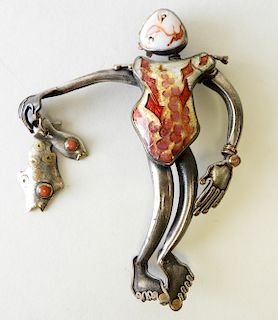Figure with Fish Brooch - Sterling, 24k