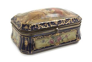 A Sevres Style Porcelain Table Casket, Width 10 1/2 inches.