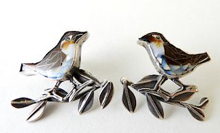 Pair of Enamel Sparrow Earrings