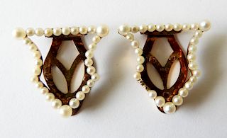 14K Yellow Gold & Seed Pearl Clips