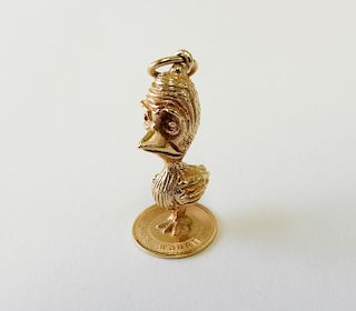 Vintage Worry Bird 14K Gold Charm Pendant