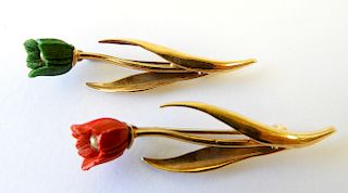 Pair of French Tulip Brooches