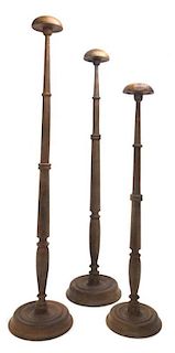 Three Wooden Hat Stands, Height of tallest 37 1/2 inches.