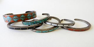 Group of Silver & Hardstone Cuff Bracelets