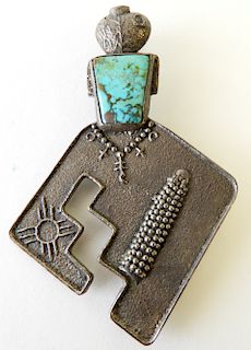 Large Sterling & Turquoise Pendant/Brooch