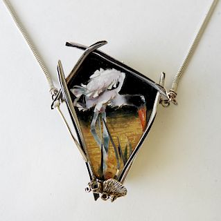 Cloisonne Enamel Stork Necklace