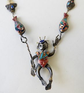 Sterling Bonefish & Figure Necklace