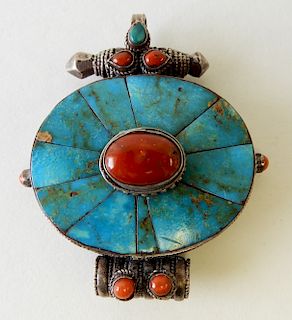 Turquoise and Red Hardstone Pendant