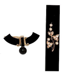 Mourning Brooches with Onyx and Karat Gold 