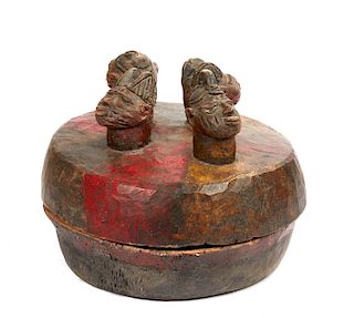 Yoruba Wood Bowl with Four Heads, Ex Crocker Art Museum