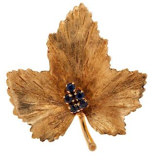 Tiffany & Co. Grape Leaf Brooch in 18 Karat Gold with Sapphires 