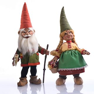 2 WOODEN CARVED GNOMES BY JOSEPH & IRENE TOTH