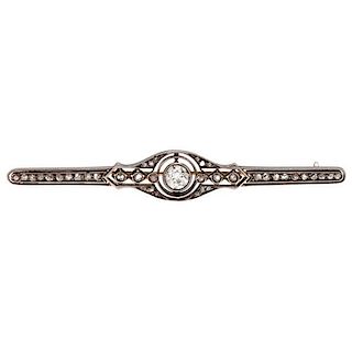 European and Rose Cut Diamond Brooch in Platinum over Gold 