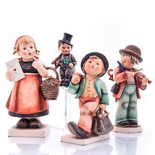4 HUMMEL FIGURINES AND CANDLE HOLDER