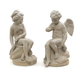 A Pair of French Terra Cotta Figures, Height of first 10 1/4 inches.