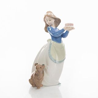 NAO BY LLADRO FIGURINE, GIRL WITH CAKE AND PUPPY 1045