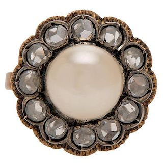 Victorian Rose Cut Diamond and Pearl Ring 