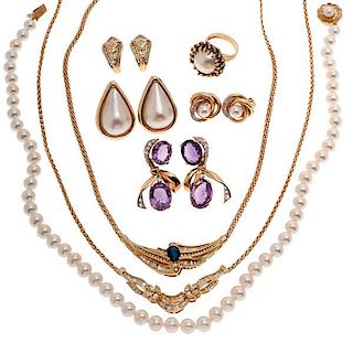 Earings,Pearls and Necklaces in 14 Karat Yellow Gold 