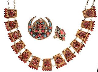 Nepalese Jewelry Ensemble with Coral and Turquoise 