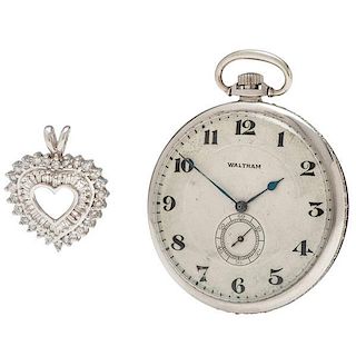 Waltham Riverside Pocket Watch in Platinum and Diamonds PLUS a Diamond Pendant 