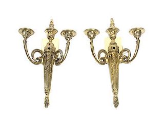 A Pair of Adam Style Brass Two-Light Sconces, Height 16 1/2 inches.