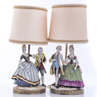 2 CONTINENTAL PORCELAIN FIGURAL ELECTRICAL LAMPS