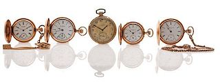 Five American Pocket Watches, Late Nineteenth and Early Twentieth Century 