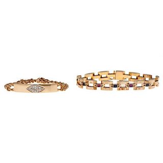 14 Karat Yellow Gold Bracelets with Diamonds and Gemstones 