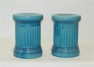 A Pair of Majolica Pedestals, Height 14 inches.