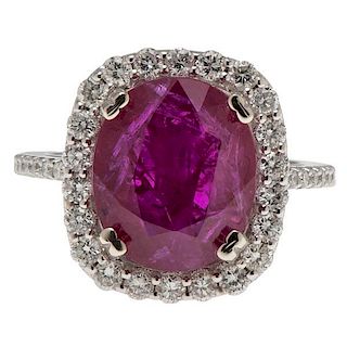 A.G.L. Certified Natural Mozambique Ruby Ring with Diamonds 