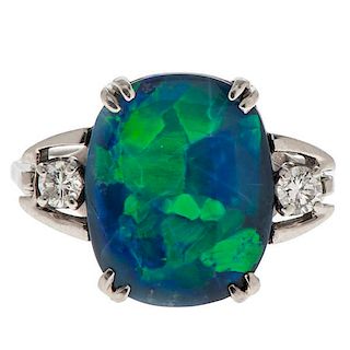 Black Opal Ring in Platinum with Diamonds 