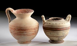 Lot of 2 Daunian Pottery Vessels - Beautiful Decoration