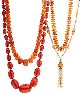 Amber Necklaces Including a Faceted Red Amber Necklace 