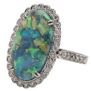 G.I.A. Certified Natural Gray Opal Ring in Platinum with Diamonds 