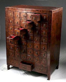 Late 19th C. Chinese Wood & Brass Apothecary Chest