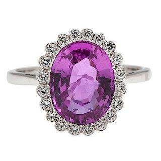 A.G.T.A. Certified Natural Pink Sapphire in Platinum with Diamonds 