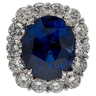 G.I.A. and G.R.S. Certified Royal Blue Sapphire with 2.80 Carats of Diamonds 