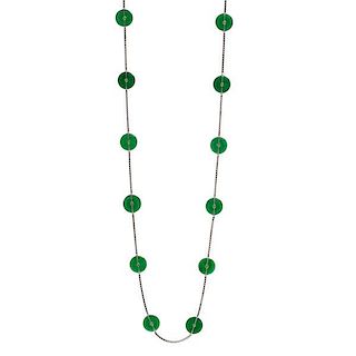 Jade Disk Necklace with Diamonds in 18 Karat 