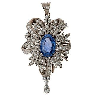 G.I.A. Certified Natural Sapphire Pendant in White Gold With Diamonds 