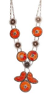 Silver Cannetille Necklace with Carved Carnelian 
