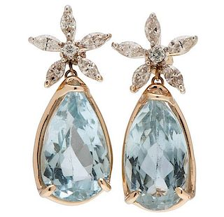Aquamarine and Diamond Earrings in 14 Karat  
