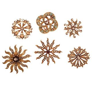 Brooches in 10 and 14 Karat Gold with Diamonds 
