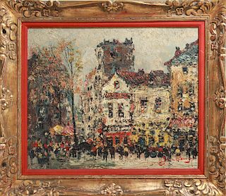 Jean Remy "Parisian Street Scene" Oil on Canvas