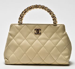 Chanel Vintage Quilted Cream Leather Purse