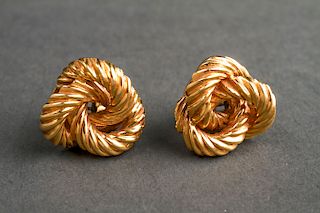 18K Yellow Gold Entwined Knot Earrings, Pair