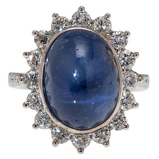 G.I.A. Certified Natural Star Sapphire Ring with Diamonds 